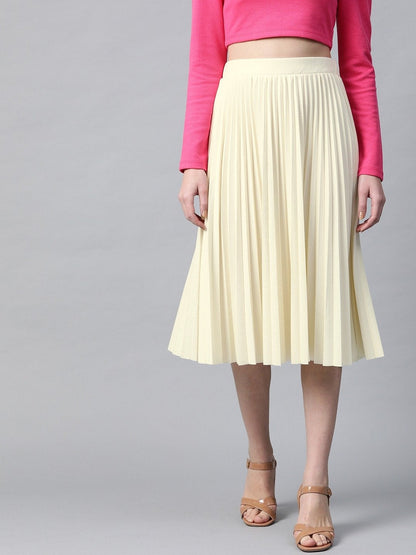 Women's Off White Rib Pleated Skirt