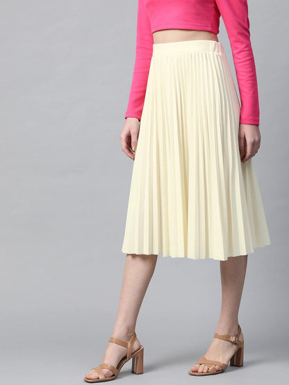 Women's Off White Rib Pleated Skirt