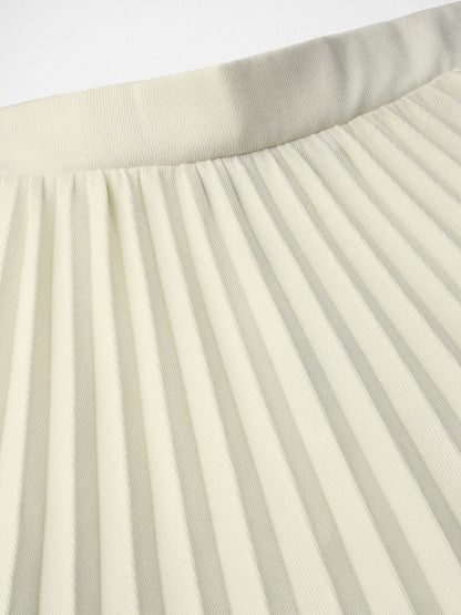 Women's Off White Rib Pleated Skirt