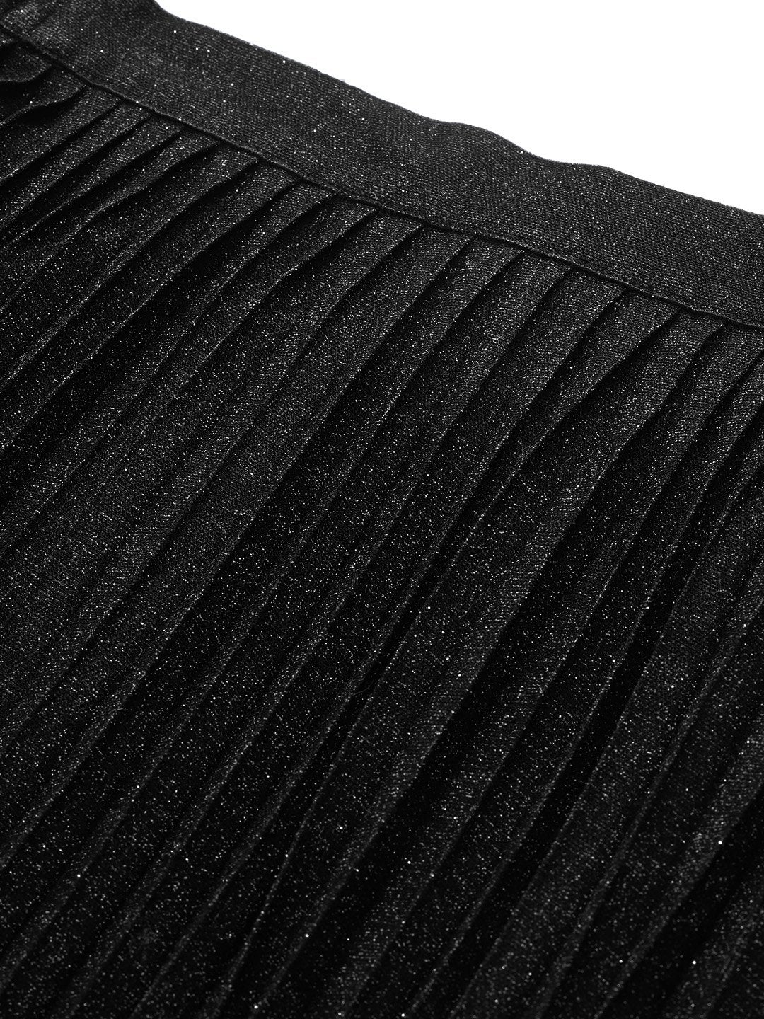 Women's Black Lurex Pleated Midi Skirt