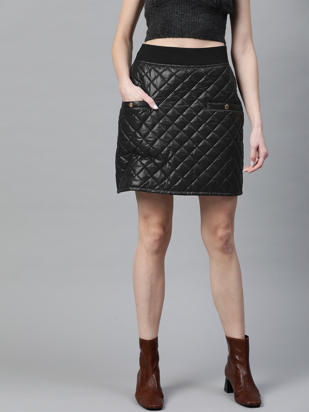 Women's Black Quilted Mini Skirt