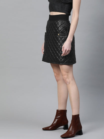 Women's Black Quilted Mini Skirt