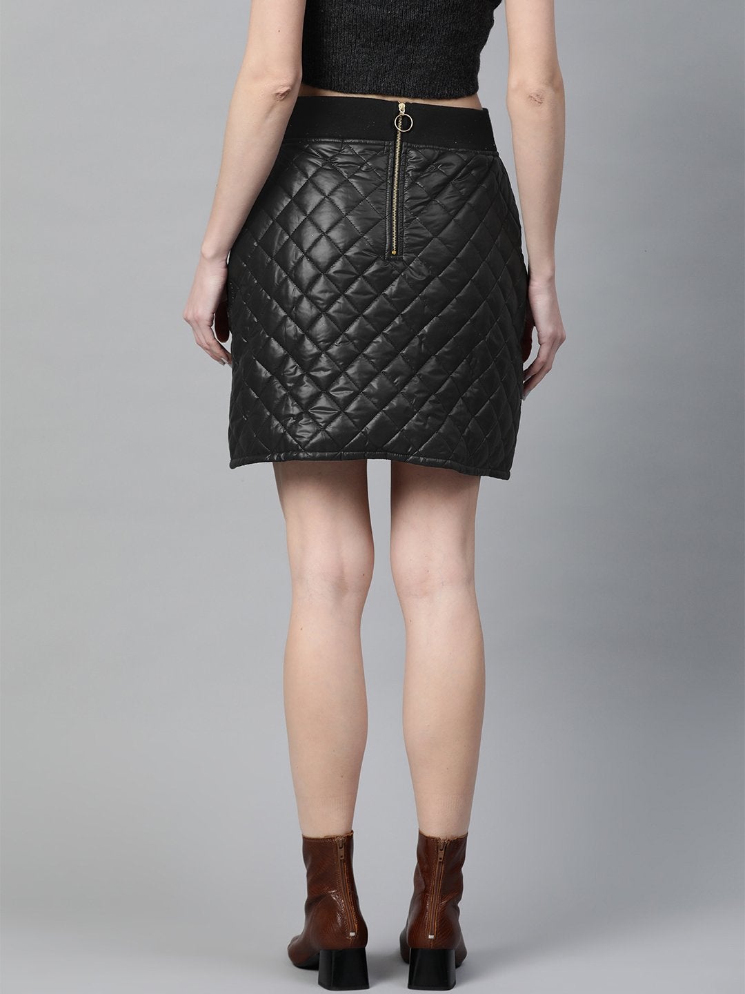 Women's Black Quilted Mini Skirt