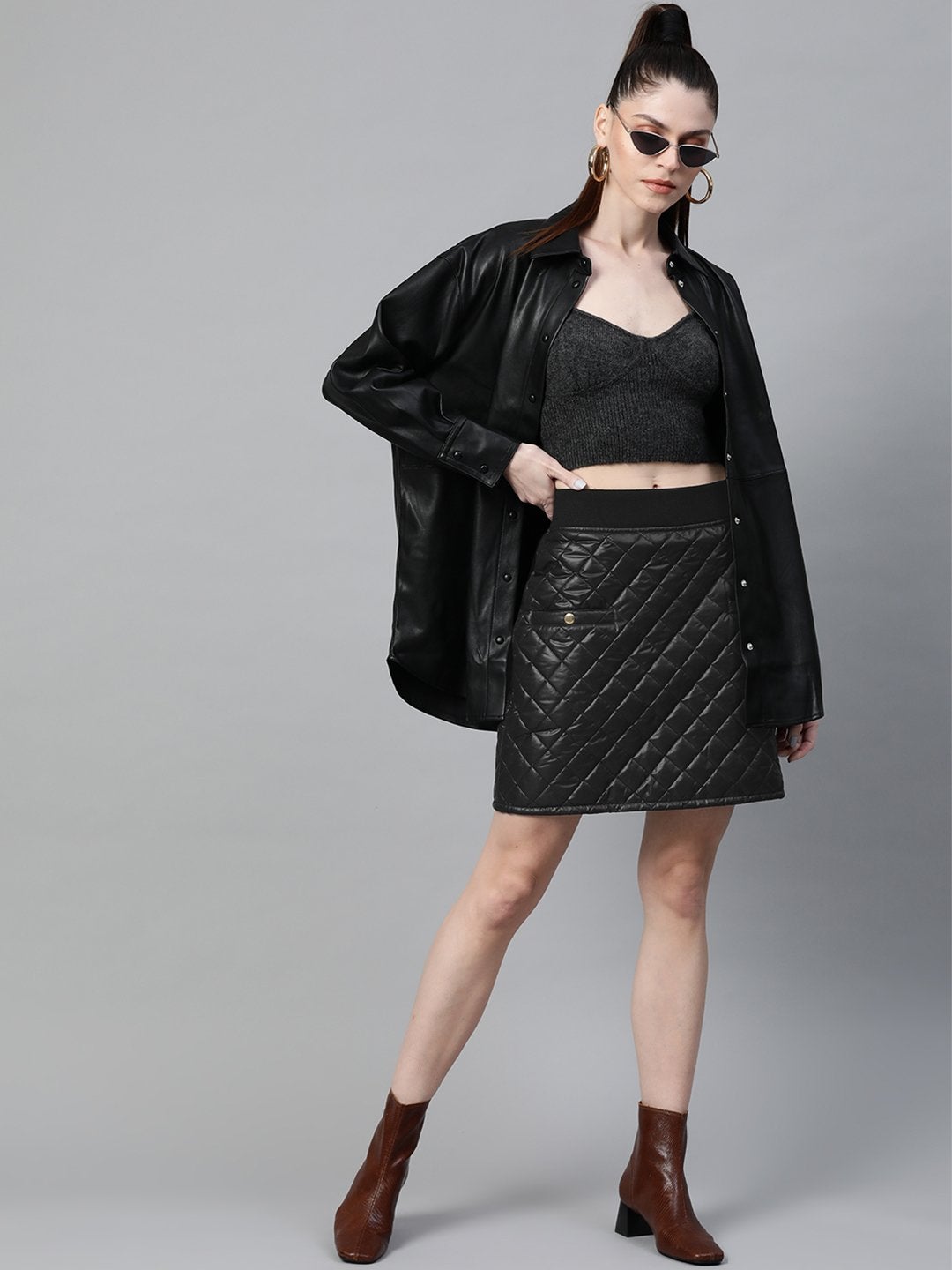Women's Black Quilted Mini Skirt