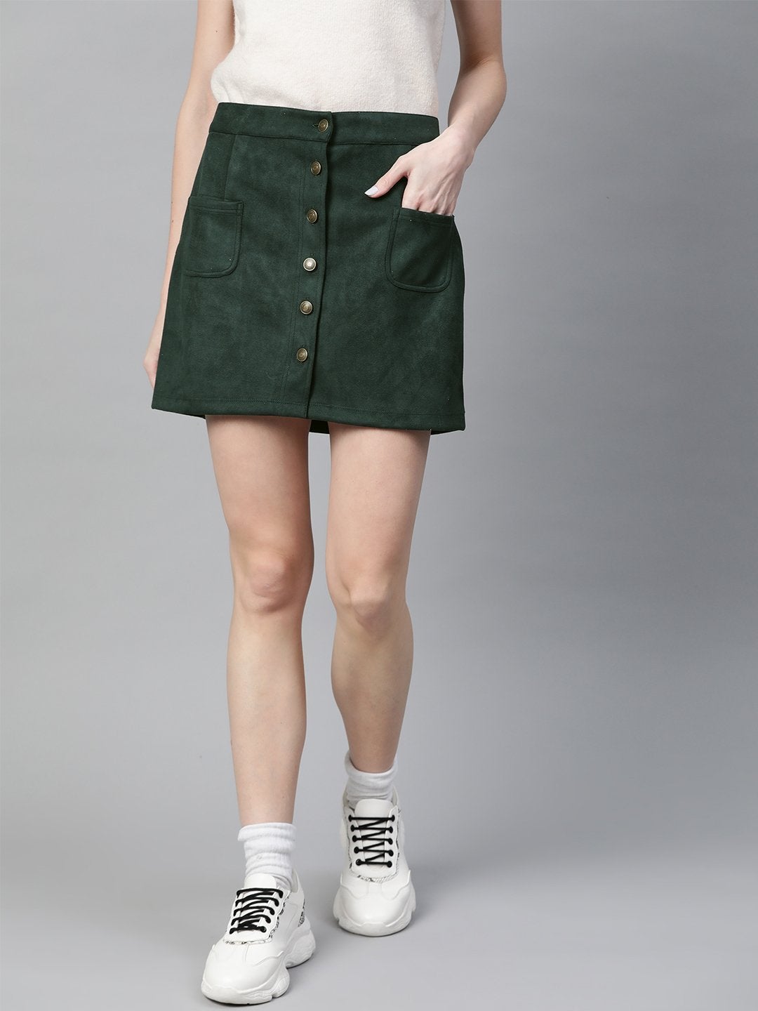 Women's Emerald Green Button Down Mini Skirt