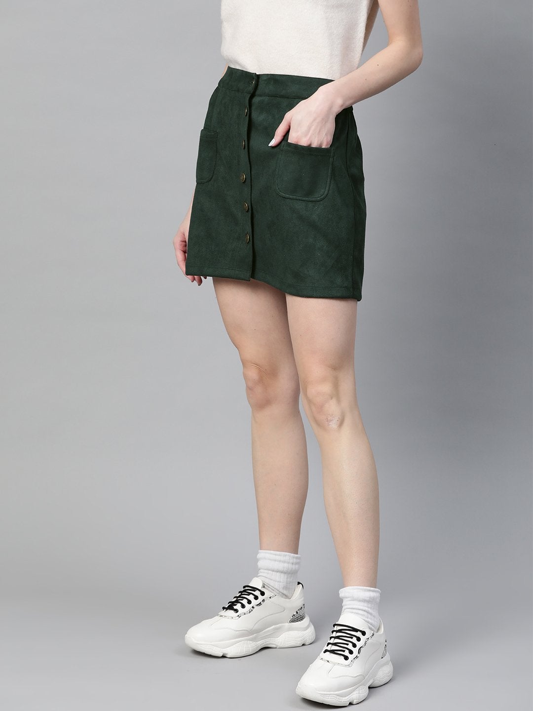 Women's Emerald Green Button Down Mini Skirt