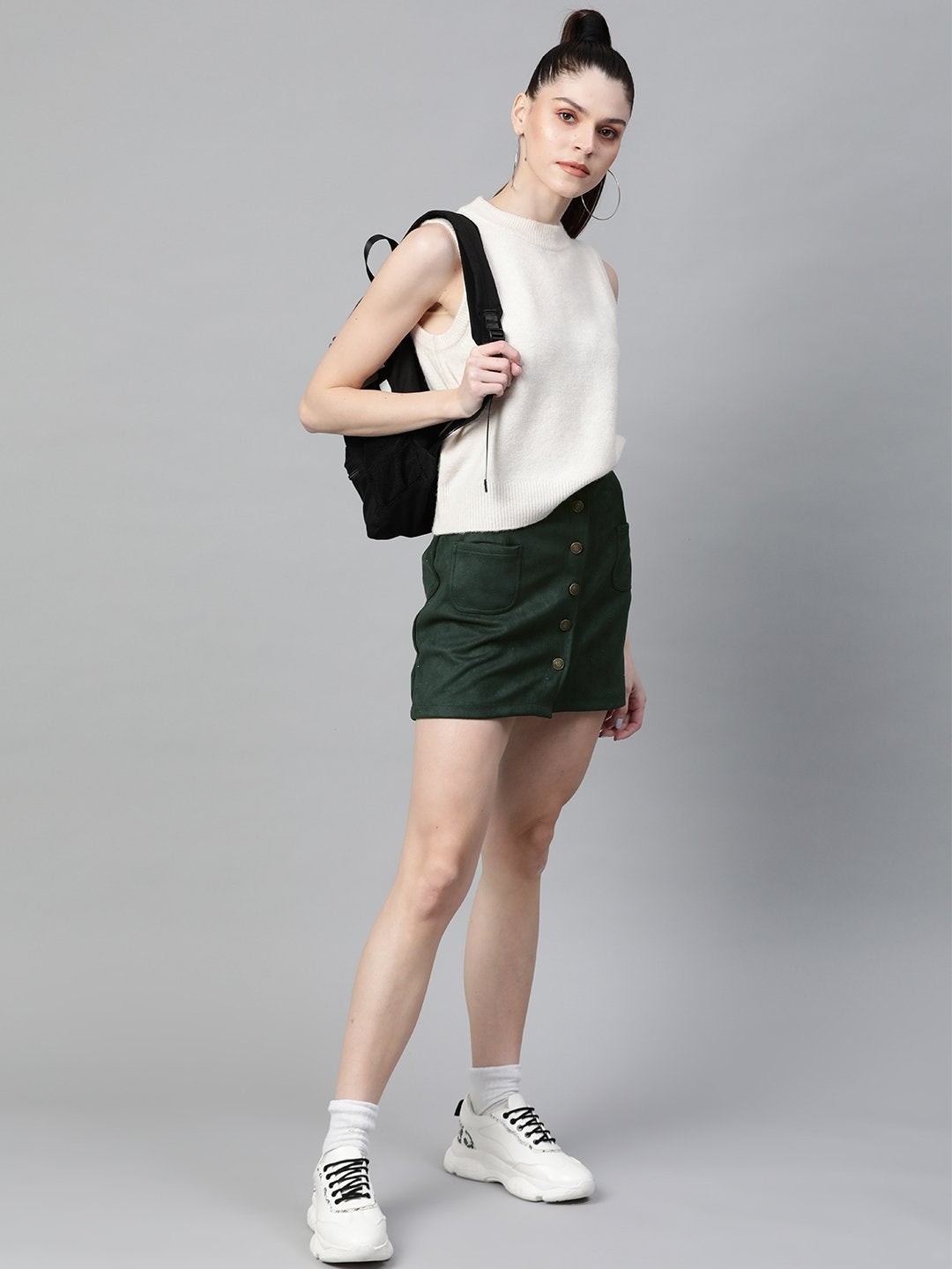 Women's Emerald Green Button Down Mini Skirt