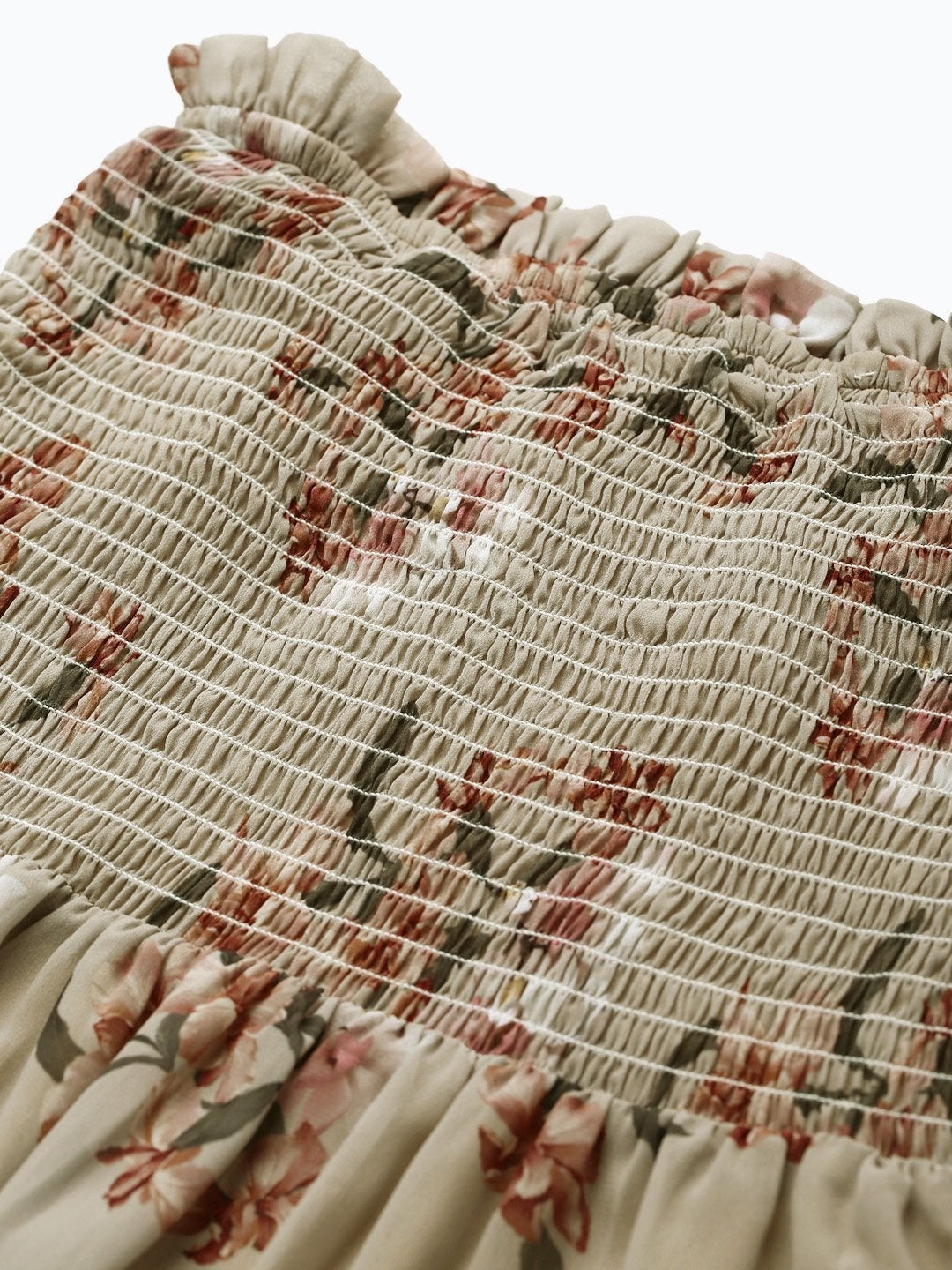 Women's Olive Floral Smocking Mini Skirt