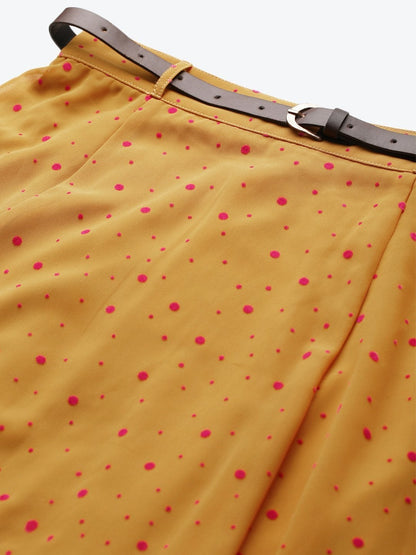 Women's Mustard Flock Print Flared Skirt