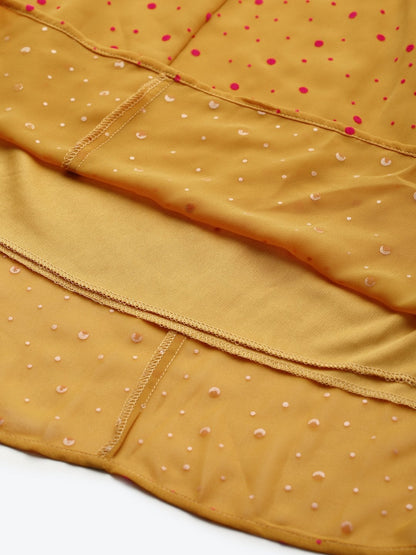 Women's Mustard Flock Print Flared Skirt