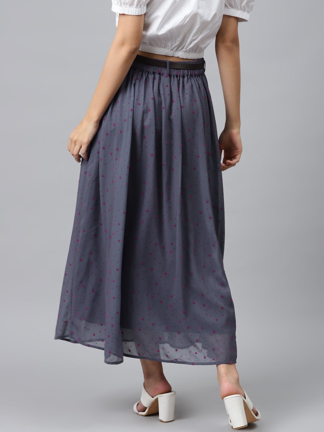 Women's Blue Flock Print Flared Skirt