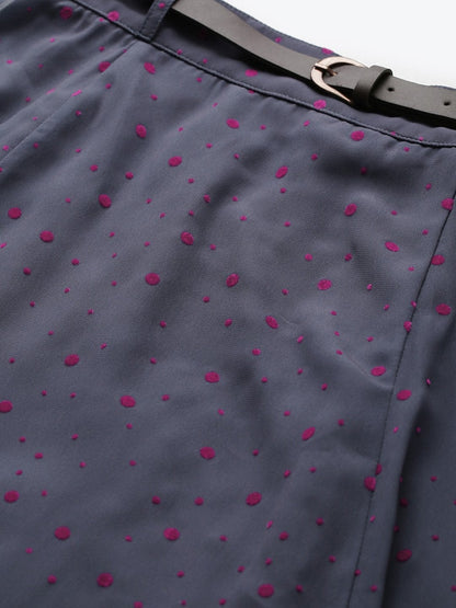 Women's Blue Flock Print Flared Skirt