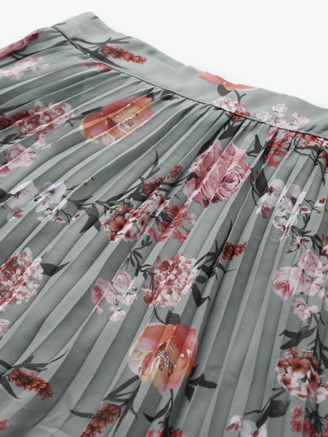 Women's Olive Floral Pleated Mini Skirt