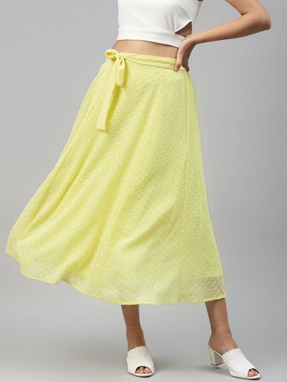 Women's Yellow Dobby Flared Skirt
