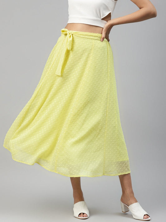 Women's Yellow Dobby Flared Skirt
