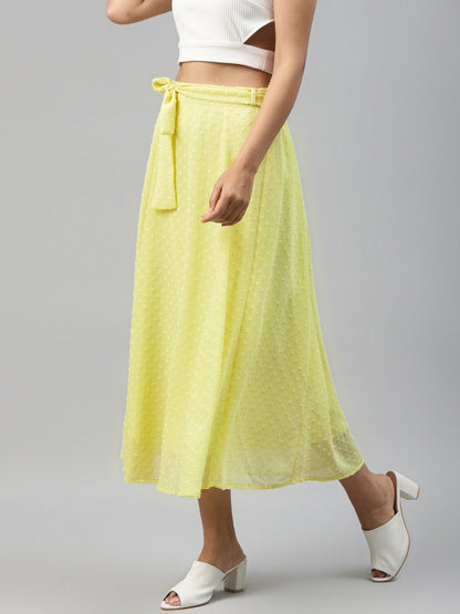 Women's Yellow Dobby Flared Skirt
