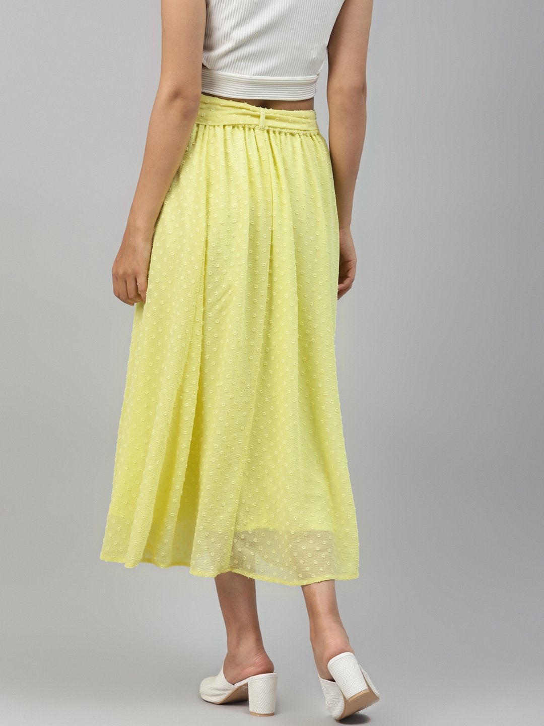 Women's Yellow Dobby Flared Skirt