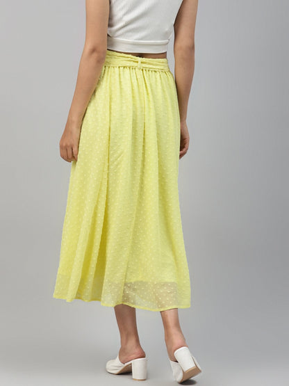 Women's Yellow Dobby Flared Skirt
