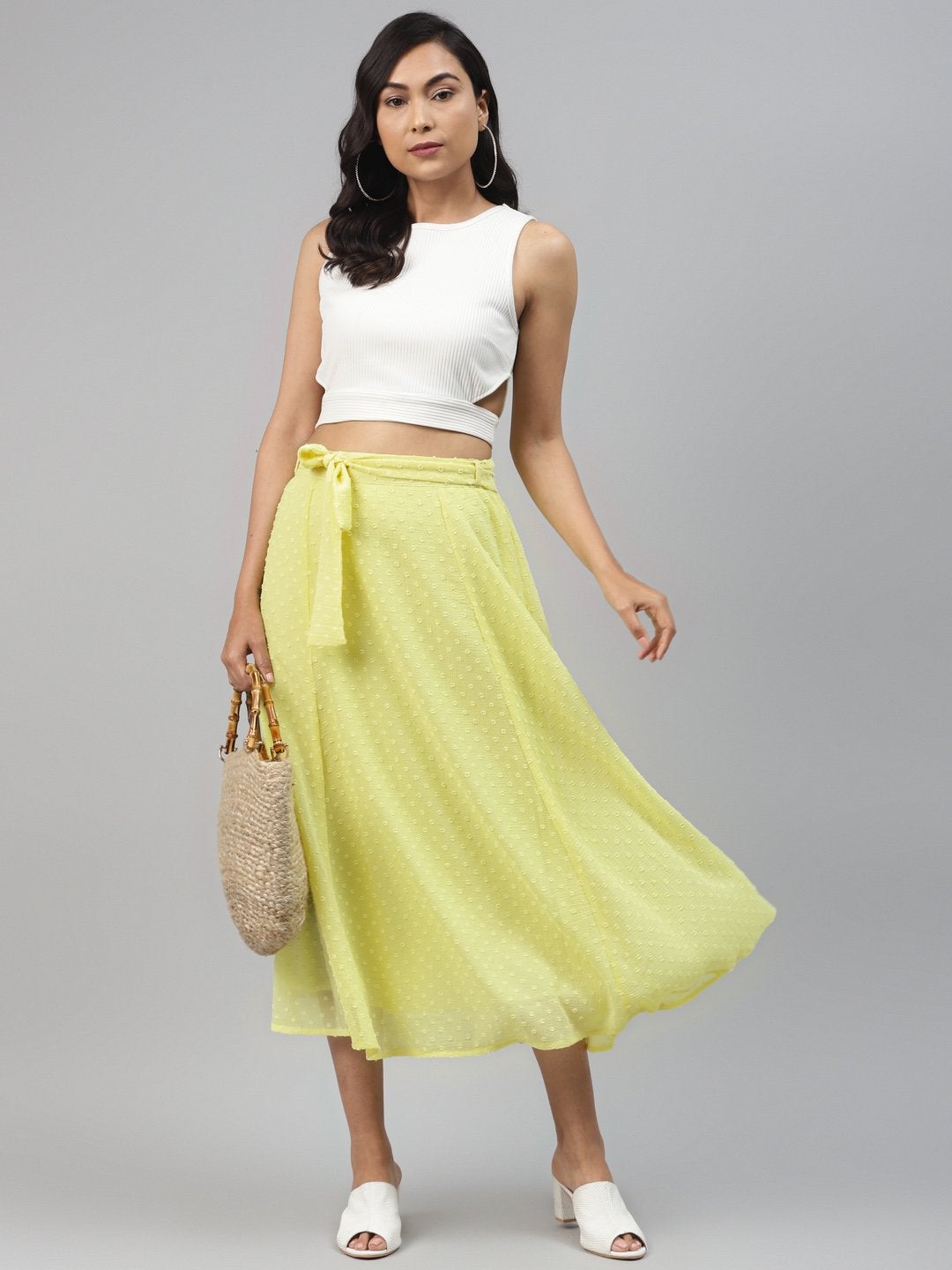 Women's Yellow Dobby Flared Skirt