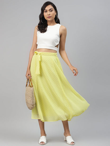 Women's Yellow Dobby Flared Skirt