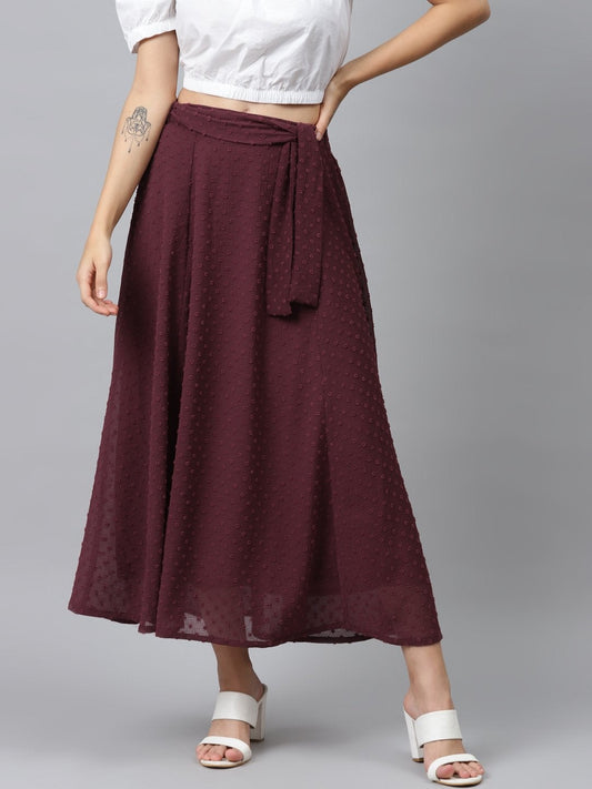 Women's Burgundy Dobby Flared Skirt