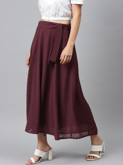 Women's Burgundy Dobby Flared Skirt