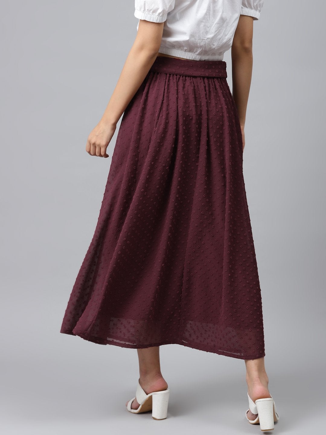 Women's Burgundy Dobby Flared Skirt