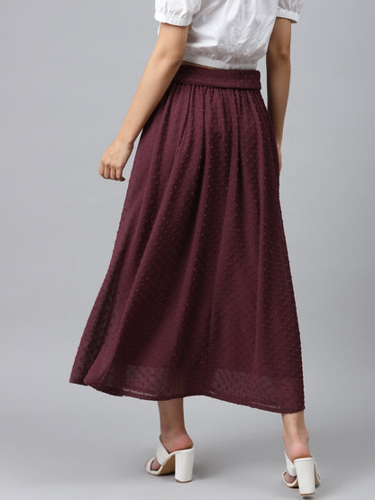 Women's Burgundy Dobby Flared Skirt