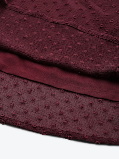 Women's Burgundy Dobby Flared Skirt