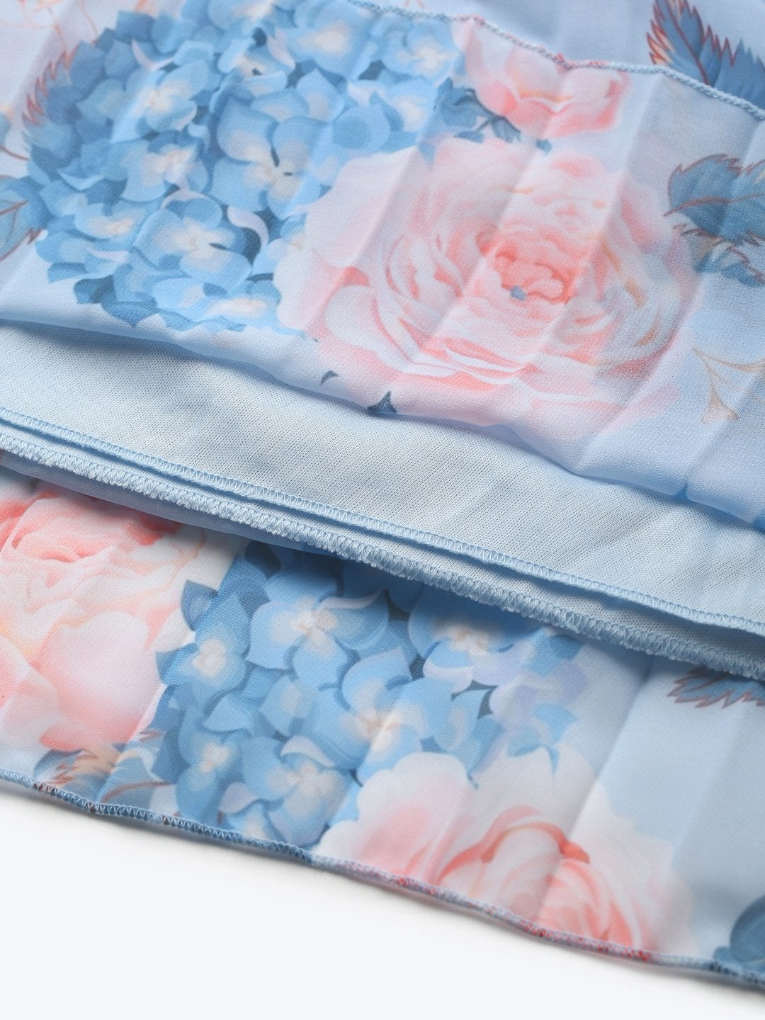 Women's Light Blue Floral Pleated Maxi Skirt