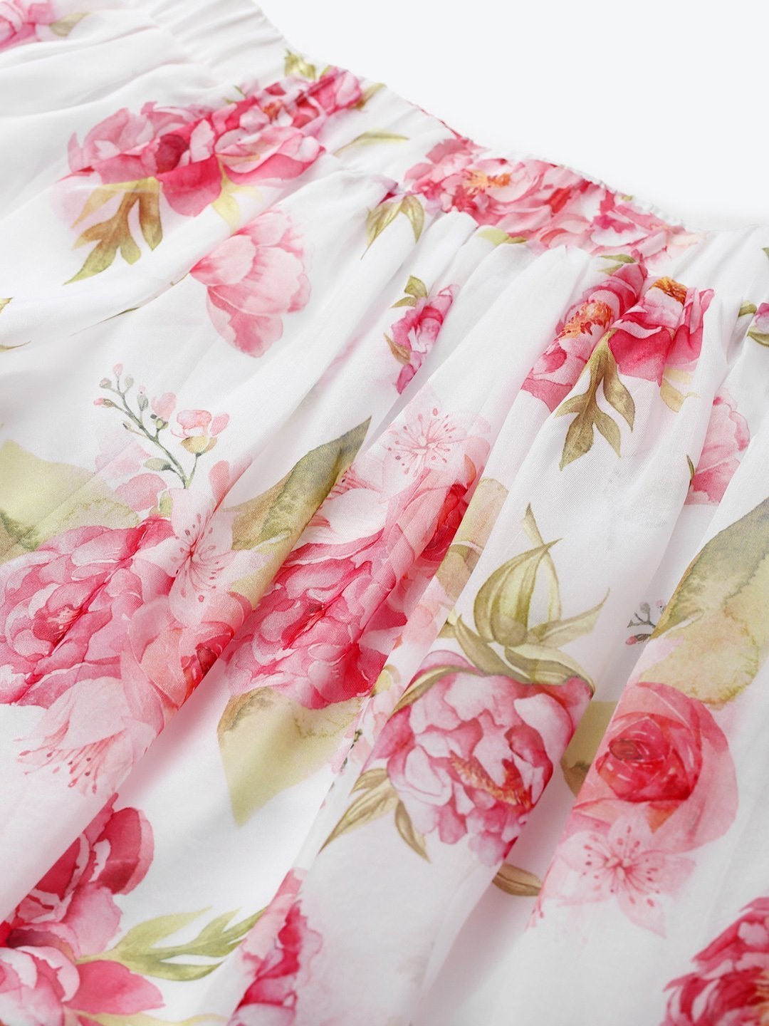 Women's White Floral Gathered Skirt