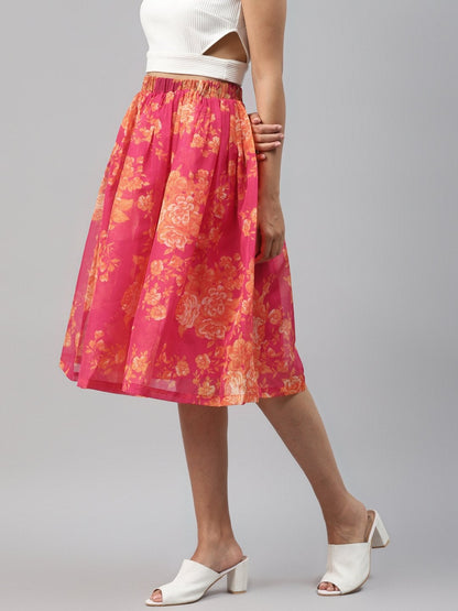 Women's Fuchsia Floral Gathered Skirt