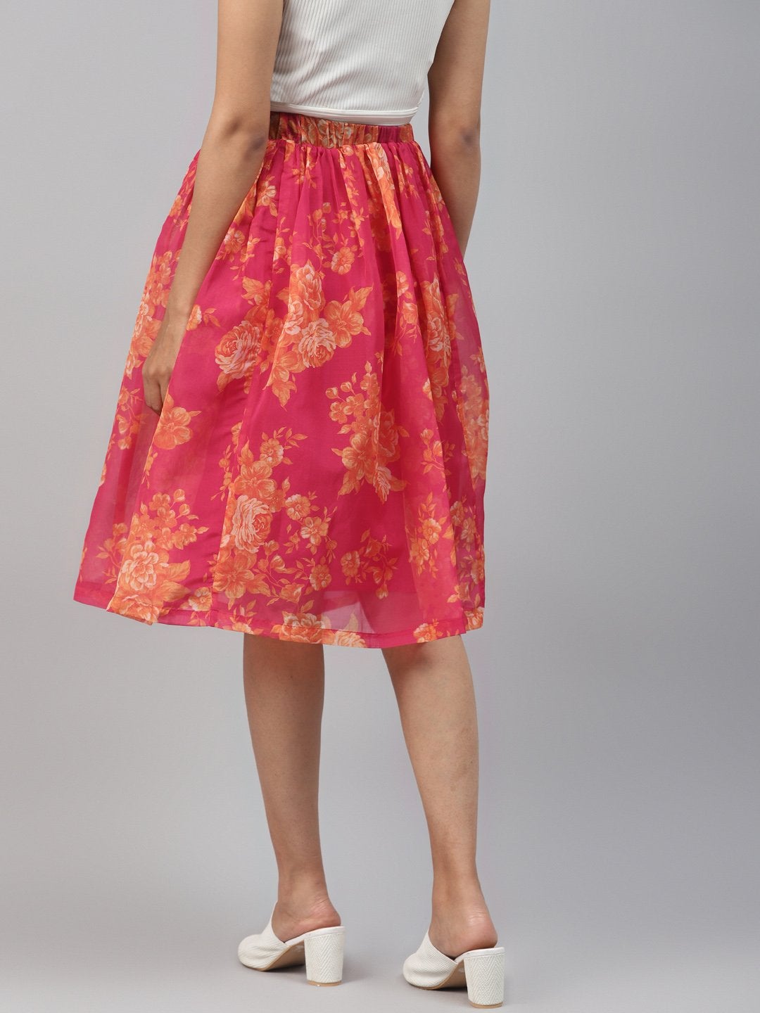 Women's Fuchsia Floral Gathered Skirt