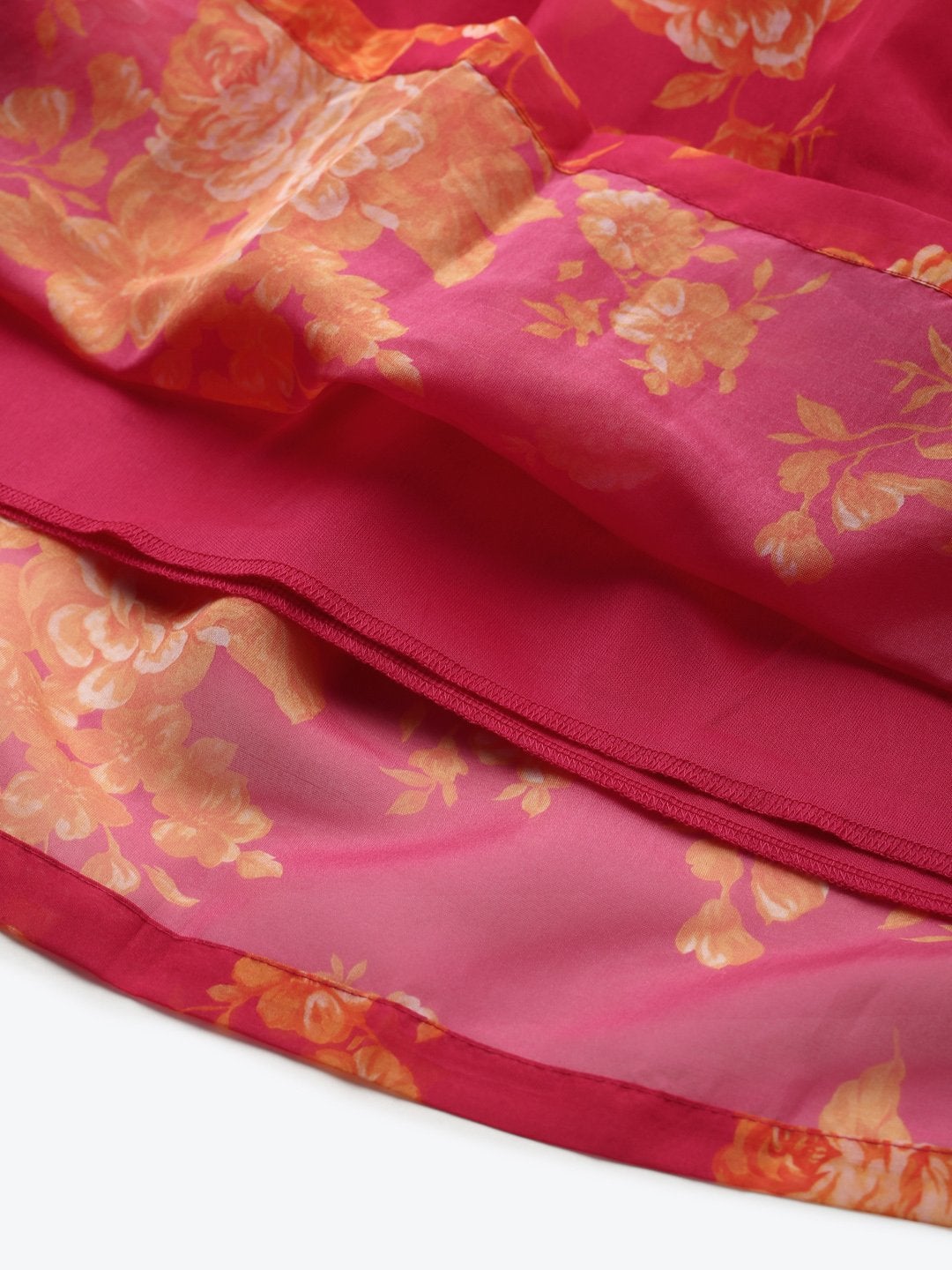 Women's Fuchsia Floral Gathered Skirt
