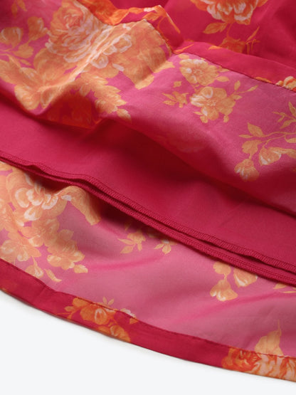 Women's Fuchsia Floral Gathered Skirt
