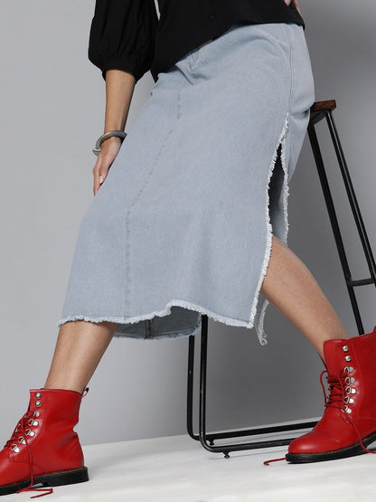 Women's Blue Denim Asymmetrical Skirt