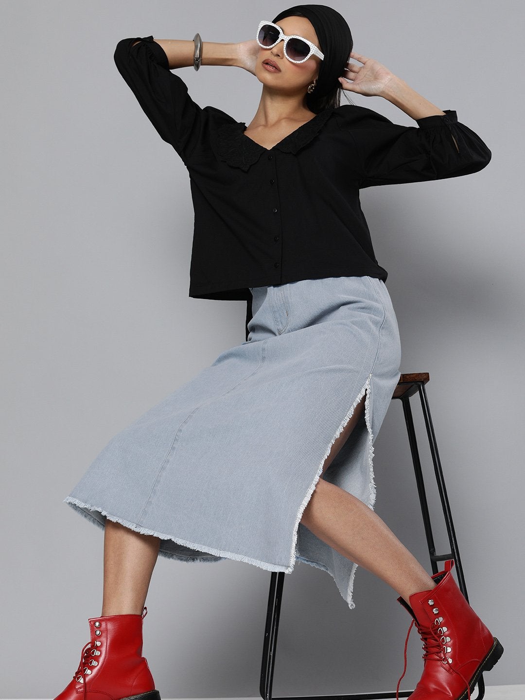 Women's Blue Denim Asymmetrical Skirt
