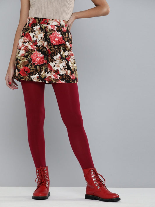Women's Red Floral Front Button Mini Skirt