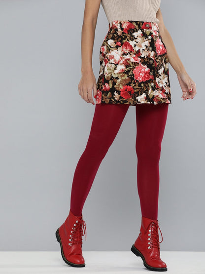 Women's Red Floral Front Button Mini Skirt