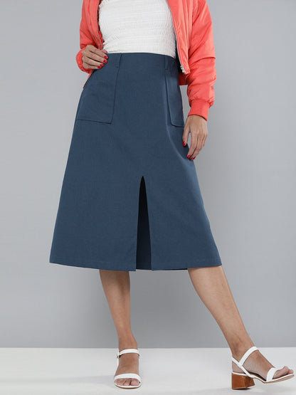 Women's Navy Front Slit A-Line Skirt