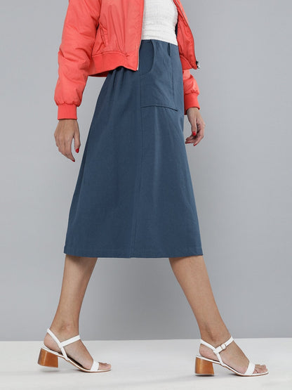 Women's Navy Front Slit A-Line Skirt