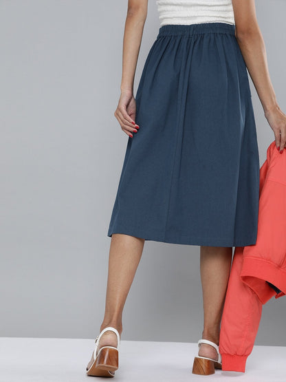 Women's Navy Front Slit A-Line Skirt