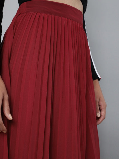 Women's Red Pleated Maxi Skirt