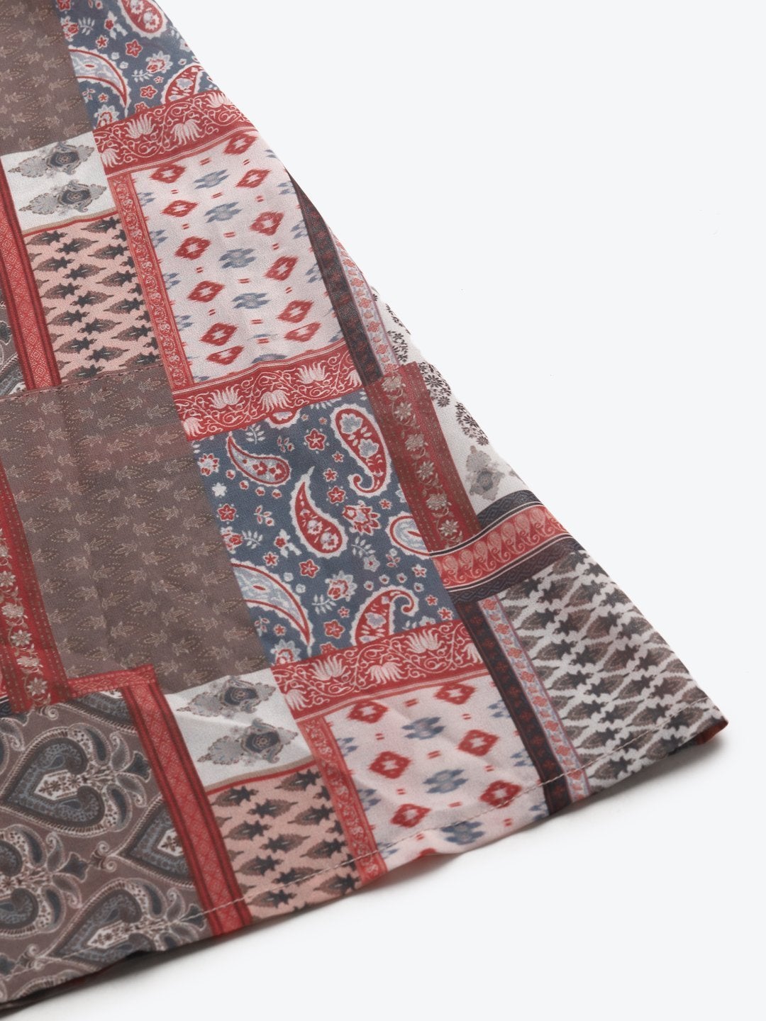 Women's Brown Patch Print Flared Maxi Skirt