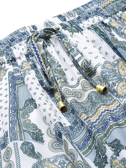 Women's Blue Patch Print Flared Maxi Skirt