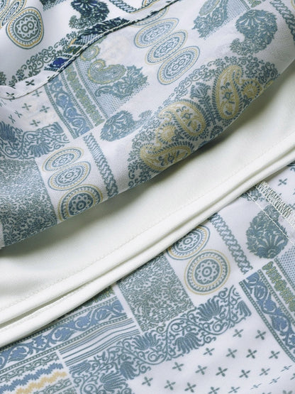 Women's Blue Patch Print Flared Maxi Skirt