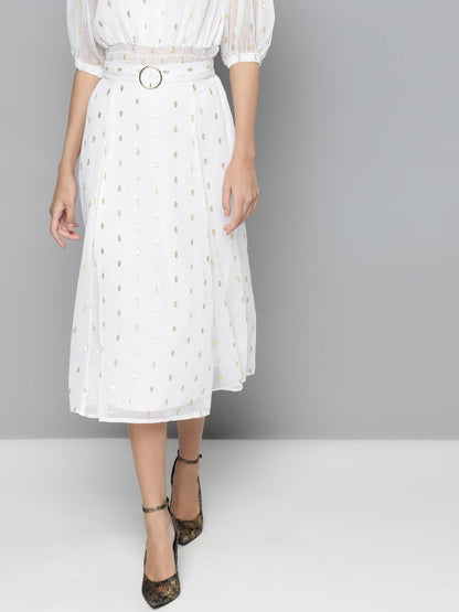 Women's White Lurex Midi Skirt