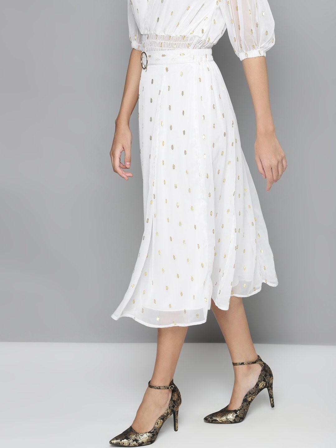 Women's White Lurex Midi Skirt