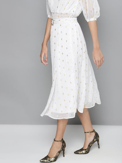 Women's White Lurex Midi Skirt