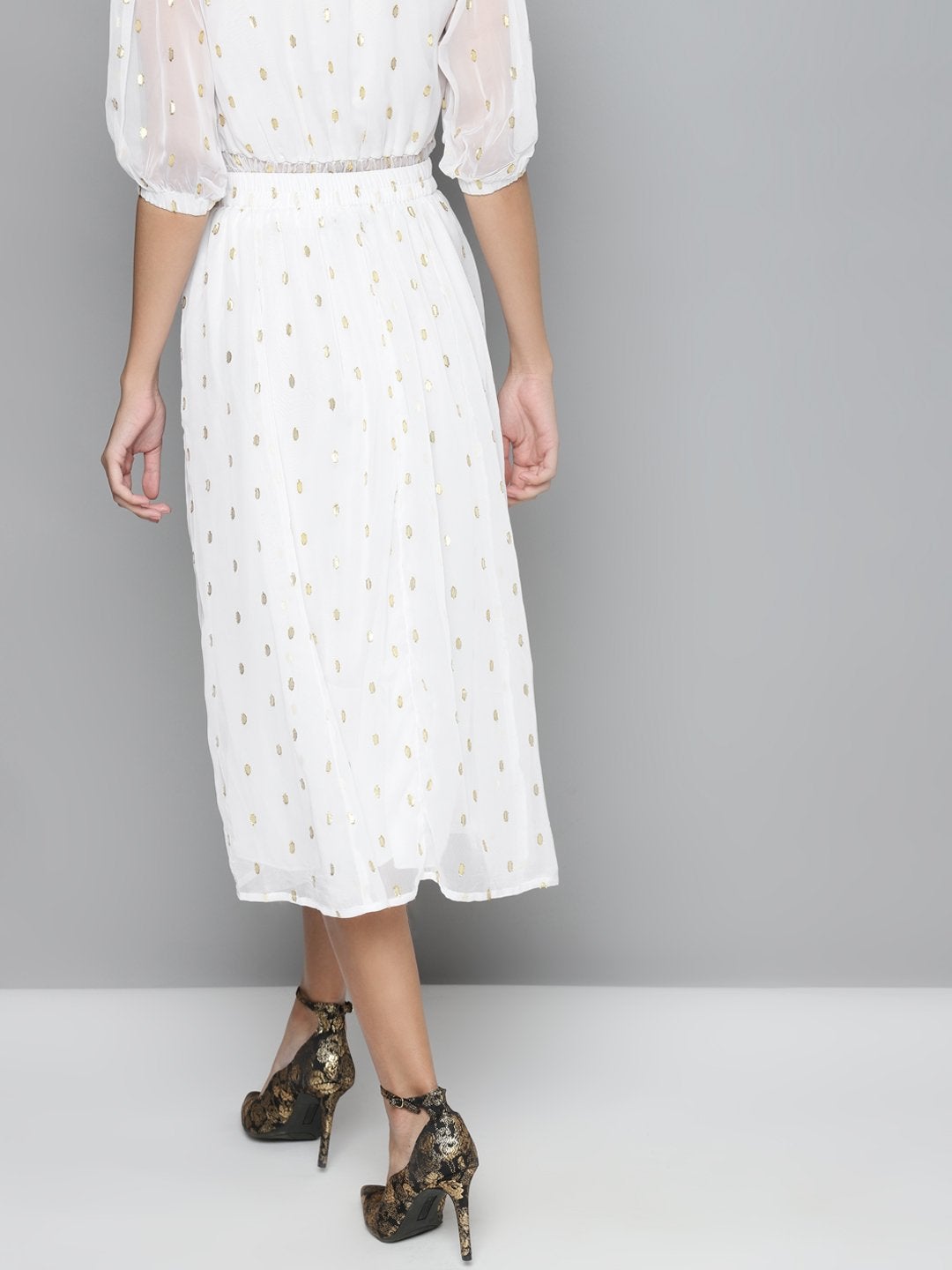 Women's White Lurex Midi Skirt